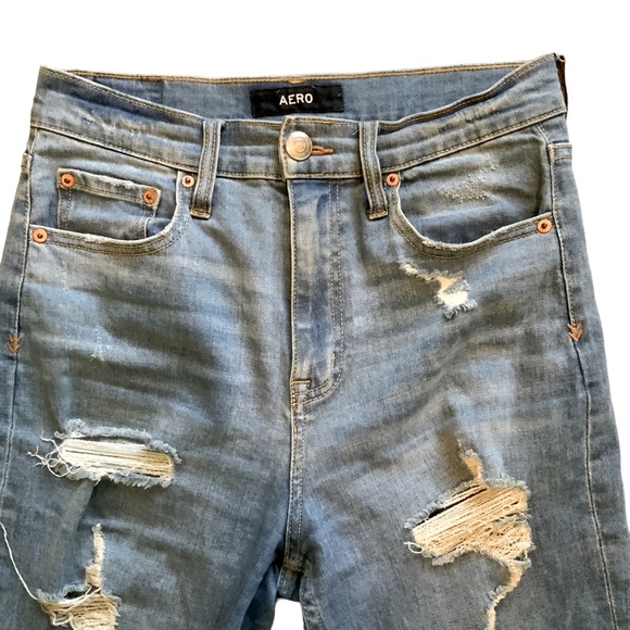 Aero Cheeky Jeggings Heavily Distressed Medium Light Wash Size 6 - Picture 3 of 9